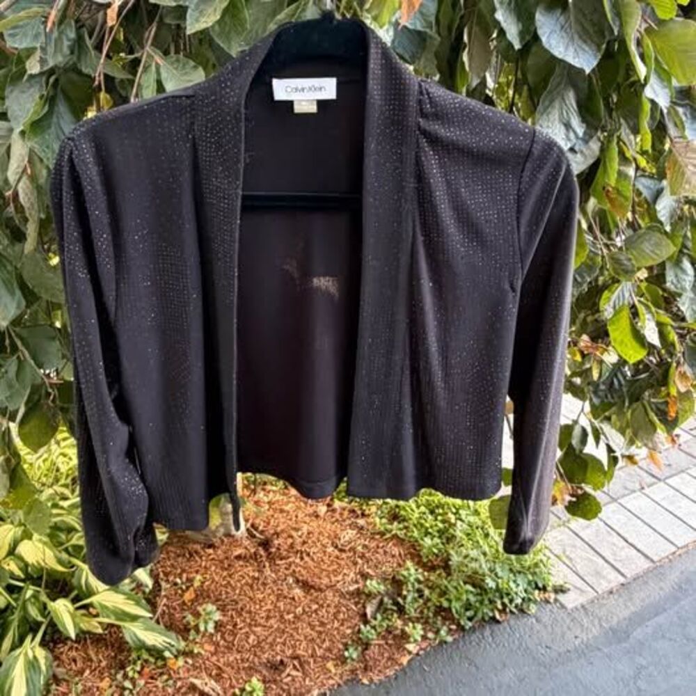 Calvin Klein Petite Small Black Sparkle Open-Front Jacket – NWT